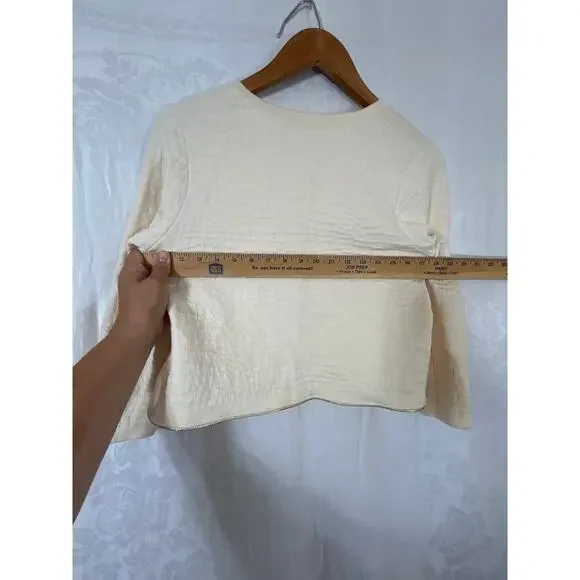 Stefan Green 2 Cardigan Sweater Merino Wool Blend Cream Gold Zip Trim Boxy - Picture 10 of 11